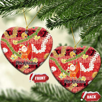 Hawaii Santa Mele Kalikimaka Ceramic Ornament Tropical Puakenikeni Lei with Polynesian Tribal Pattern - Polynesian Pride