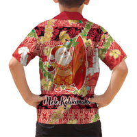Hawaii Santa Mele Kalikimaka Family Matching Long Sleeve Bodycon Dress and Hawaiian Shirt Tropical Puakenikeni Lei with Polynesian Tribal Pattern - Polynesian Pride