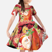 Hawaii Santa Mele Kalikimaka Family Matching Long Sleeve Bodycon Dress and Hawaiian Shirt Tropical Puakenikeni Lei with Polynesian Tribal Pattern - Polynesian Pride