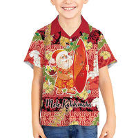 Hawaii Santa Mele Kalikimaka Family Matching Long Sleeve Bodycon Dress and Hawaiian Shirt Tropical Puakenikeni Lei with Polynesian Tribal Pattern - Polynesian Pride