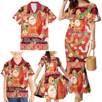 Hawaii Santa Mele Kalikimaka Family Matching Mermaid Dress and Hawaiian Shirt Tropical Puakenikeni Lei with Polynesian Tribal Pattern - Polynesian Pride