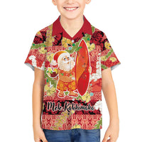 Hawaii Santa Mele Kalikimaka Family Matching Short Sleeve Bodycon Dress and Hawaiian Shirt Tropical Puakenikeni Lei with Polynesian Tribal Pattern - Polynesian Pride