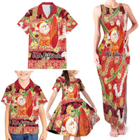 Hawaii Santa Mele Kalikimaka Family Matching Tank Maxi Dress and Hawaiian Shirt Tropical Puakenikeni Lei with Polynesian Tribal Pattern - Polynesian Pride