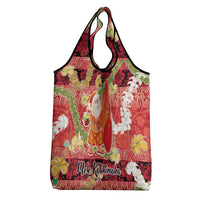 Hawaii Santa Mele Kalikimaka Grocery Bag Tropical Puakenikeni Lei with Polynesian Tribal Pattern - Polynesian Pride