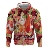 Hawaii Santa Mele Kalikimaka Hoodie Tropical Puakenikeni Lei with Polynesian Tribal Pattern - Polynesian Pride