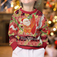 Hawaii Santa Mele Kalikimaka Kid Ugly Christmas Sweater Tropical Puakenikeni Lei with Polynesian Tribal Pattern - Polynesian Pride