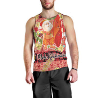 Hawaii Santa Mele Kalikimaka Men Tank Top Tropical Puakenikeni Lei with Polynesian Tribal Pattern - Polynesian Pride