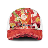 Hawaii Santa Mele Kalikimaka Mesh Trucker Cap Tropical Puakenikeni Lei with Polynesian Tribal Pattern LT03 One Size White Red - Polynesian Pride