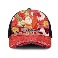 Hawaii Santa Mele Kalikimaka Mesh Trucker Cap Tropical Puakenikeni Lei with Polynesian Tribal Pattern LT03 One Size Black Red - Polynesian Pride