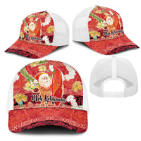 Hawaii Santa Mele Kalikimaka Mesh Trucker Cap Tropical Puakenikeni Lei with Polynesian Tribal Pattern LT03 - Polynesian Pride