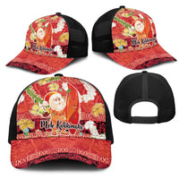 Hawaii Santa Mele Kalikimaka Mesh Trucker Cap Tropical Puakenikeni Lei with Polynesian Tribal Pattern LT03 - Polynesian Pride