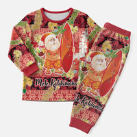 Hawaii Santa Mele Kalikimaka Christmas Pajama Set Tropical Puakenikeni Lei with Polynesian Tribal Pattern - Polynesian Pride
