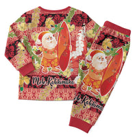 Hawaii Santa Mele Kalikimaka Christmas Pajama Set Tropical Puakenikeni Lei with Polynesian Tribal Pattern - Polynesian Pride