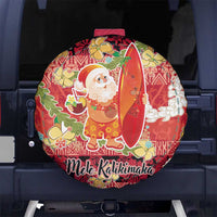 Hawaii Santa Mele Kalikimaka Spare Tire Cover Tropical Puakenikeni Lei with Polynesian Tribal Pattern - Polynesian Pride