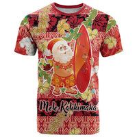 Hawaii Santa Mele Kalikimaka T Shirt Tropical Puakenikeni Lei with Polynesian Tribal Pattern - Polynesian Pride