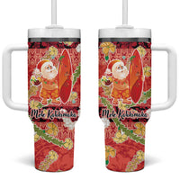 Hawaii Santa Mele Kalikimaka Tumbler With Handle Tropical Puakenikeni Lei with Polynesian Tribal Pattern - Polynesian Pride