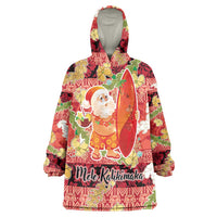 Hawaii Santa Mele Kalikimaka Wearable Blanket Hoodie Tropical Puakenikeni Lei with Polynesian Tribal Pattern - Polynesian Pride