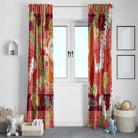 Hawaii Santa Mele Kalikimaka Window Curtain Tropical Puakenikeni Lei with Polynesian Tribal Pattern - Polynesian Pride