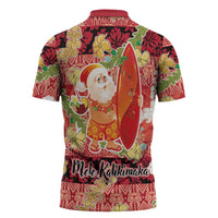 Hawaii Santa Mele Kalikimaka Zipper Polo Shirt Tropical Puakenikeni Lei with Polynesian Tribal Pattern - Polynesian Pride
