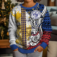 Hawaii Lutheran High School Kid Ugly Christmas Sweater Kakau Pattern Splash Style LT03 - Polynesian Pride