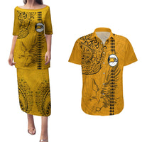 Nanakuli High and Intermediate School Couples Matching Puletasi Dress and Hawaiian Shirt Tribal Kakau Pattern LT03 Yellow - Polynesian Pride
