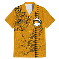 Nanakuli High and Intermediate School Family Matching Mermaid Dress and Hawaiian Shirt Tribal Kakau Pattern LT03 Dad's Shirt - Short Sleeve Yellow - Polynesian Pride