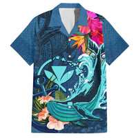 Hawaii Family Matching Short Sleeve Bodycon Dress and Hawaiian Shirt Whale Mix Hibiscus and Kanaka Maoli Blue Version LT03 Dad's Shirt - Short Sleeve Blue - Polynesian Pride