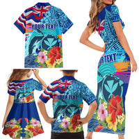 Hawaii Race For Whales Family Matching Short Sleeve Bodycon Dress and Hawaiian Shirt Flag and Polynesian Hibiscus LT03 - Polynesian Pride