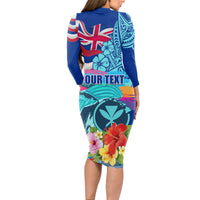 Hawaii Race For Whales Long Sleeve Bodycon Dress Flag and Polynesian Hibiscus LT03 - Polynesian Pride