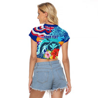 Hawaii Race For Whales Raglan Cropped T Shirt Flag and Polynesian Hibiscus LT03 - Polynesian Pride