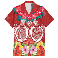 Polynesian Valentine Day Family Matching Off Shoulder Long Sleeve Dress and Hawaiian Shirt Love Couple Turtle Maori Hibiscus Red Style LT03 Dad's Shirt - Short Sleeve Red - Polynesian Pride