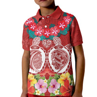 Polynesian Valentine Day Kid Polo Shirt Love Couple Turtle Maori Hibiscus Red Style LT03 Kid Red - Polynesian Pride