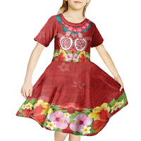 Polynesian Valentine Day Kid Short Sleeve Dress Love Couple Turtle Maori Hibiscus Red Style LT03 - Polynesian Pride
