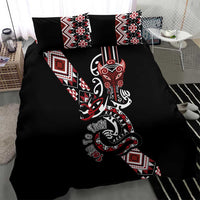 Aotearoa Toitu Te Tiriti-Honour the Treaty Bedding Set Maori Taniwha Haka with Taniko and Tukutuku