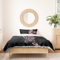 Aotearoa Toitu Te Tiriti-Honour the Treaty Bedding Set Maori Taniwha Haka with Taniko and Tukutuku