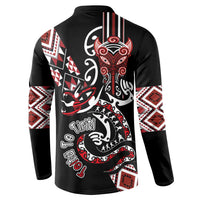 Aotearoa Toitu Te Tiriti-Honour the Treaty Button Sweatshirt Maori Taniwha Haka with Taniko and Tukutuku