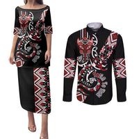 Aotearoa Toitu Te Tiriti-Honour the Treaty Couples Matching Puletasi and Long Sleeve Button Shirt Maori Taniwha Haka with Taniko and Tukutuku