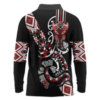 Aotearoa Toitu Te Tiriti-Honour the Treaty Long Sleeve Polo Shirt Maori Taniwha Haka with Taniko and Tukutuku