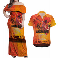 Australia and New Zealand ANZAC Day Couples Matching Off Shoulder Maxi Dress and Hawaiian Shirt Soldiers Memories - Red Poppies with Aboriginal and Maori Art