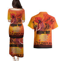 Australia and New Zealand ANZAC Day Couples Matching Puletasi and Hawaiian Shirt Soldiers Memories - Red Poppies with Aboriginal and Maori Art