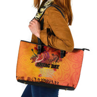 Australia and New Zealand ANZAC Day Leather Tote Bag Soldiers Memories - Red Poppies with Aboriginal and Maori Art