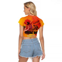 Australia and New Zealand ANZAC Day Raglan Cropped T Shirt Soldiers Memories - Red Poppies with Aboriginal and Maori Art