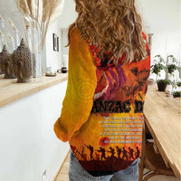 Australia and New Zealand ANZAC Day Women Casual Shirt Soldiers Memories - Red Poppies with Aboriginal and Maori Art