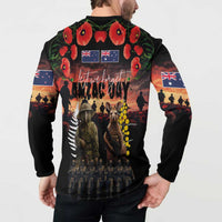 Australia and New Zealand ANZAC Day Button Sweatshirt Kangaroo and Kiwi Bird Soldier - Forever in My Thoughts