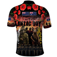 Australia and New Zealand ANZAC Day Polo Shirt Kangaroo and Kiwi Bird Soldier - Forever in My Thoughts