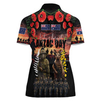 Australia and New Zealand ANZAC Day Women Polo Shirt Kangaroo and Kiwi Bird Soldier - Forever in My Thoughts