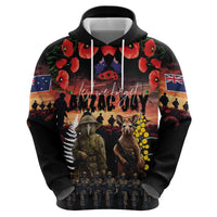 Australia and New Zealand ANZAC Day Zip Hoodie Kangaroo and Kiwi Bird Soldier - Forever in My Thoughts