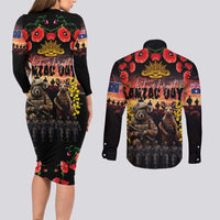 Australia ANZAC Day Couples Matching Long Sleeve Bodycon Dress and Long Sleeve Button Shirt Kangaroo and Koala Soldier - Forever in My Thoughts
