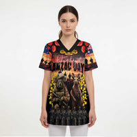 Australia ANZAC Day Scrub Top Kangaroo and Koala Soldier - Forever in My Thoughts - Polynesian Pride