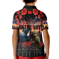 New Zealand ANZAC Day Kid Polo Shirt Tui Bird and Kiwi Bird Soldier - Forever in My Thoughts